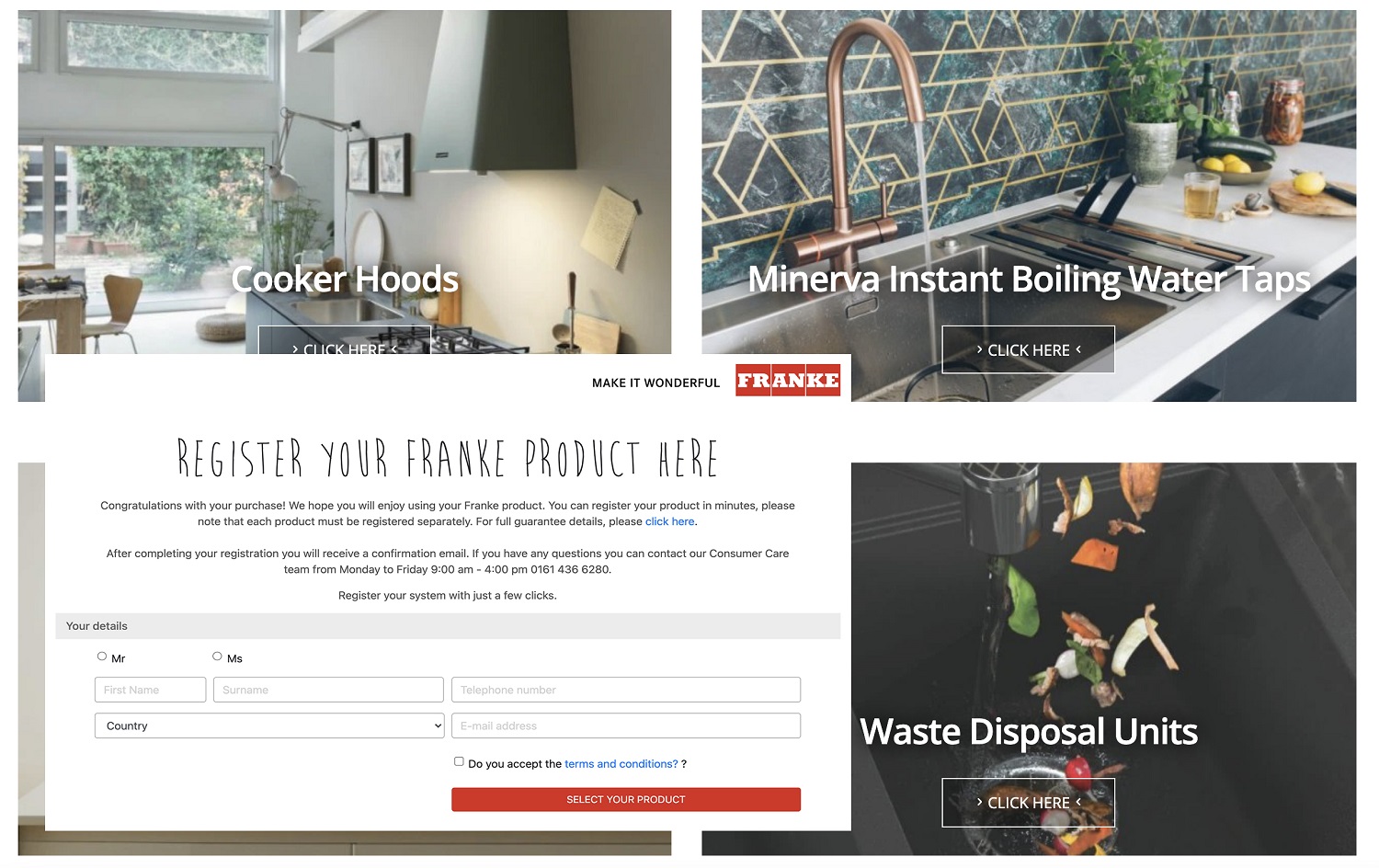 Franke updates website with product registration section