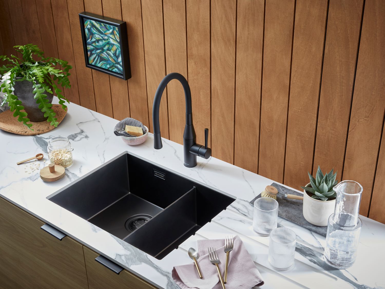 Kitchens Review Volta PVD sinks Brushed Black