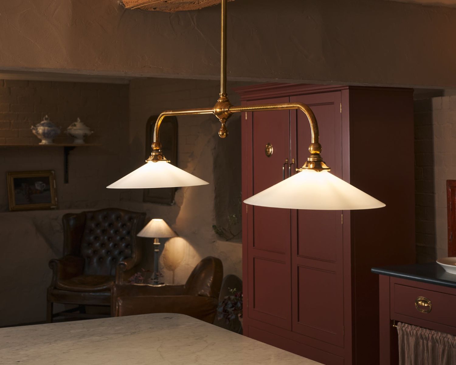 Milk-Glass-Gaselier-deVOL-inspired-by-country-house-under-stairs-kitchens